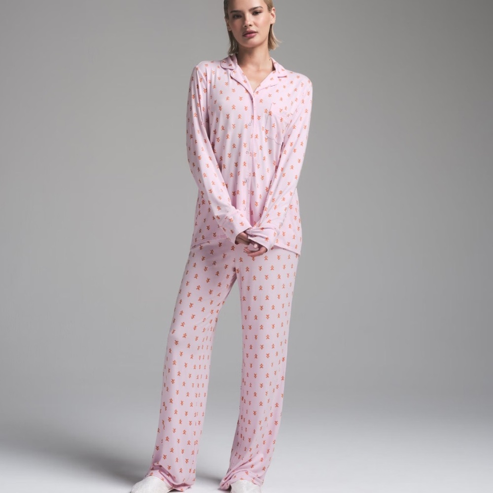 SKIMS SLEEP LONG SLEEVE BUTTON UP SET | CHERRY BLOSSOM GINGERBREAD PRINT